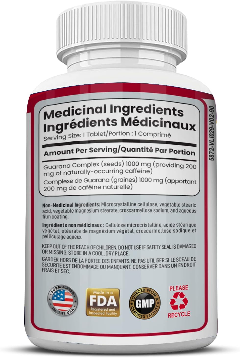 Guarana Extract: All Natural Herbal Energy Supplement for Women, Men: 200Mg Caffeine - 90 Tablet Capsule Pills Tannins, Guaranine Paullinia Cupana Plant Powder Seeds Diet Weight Loss without Anxiety image number 1