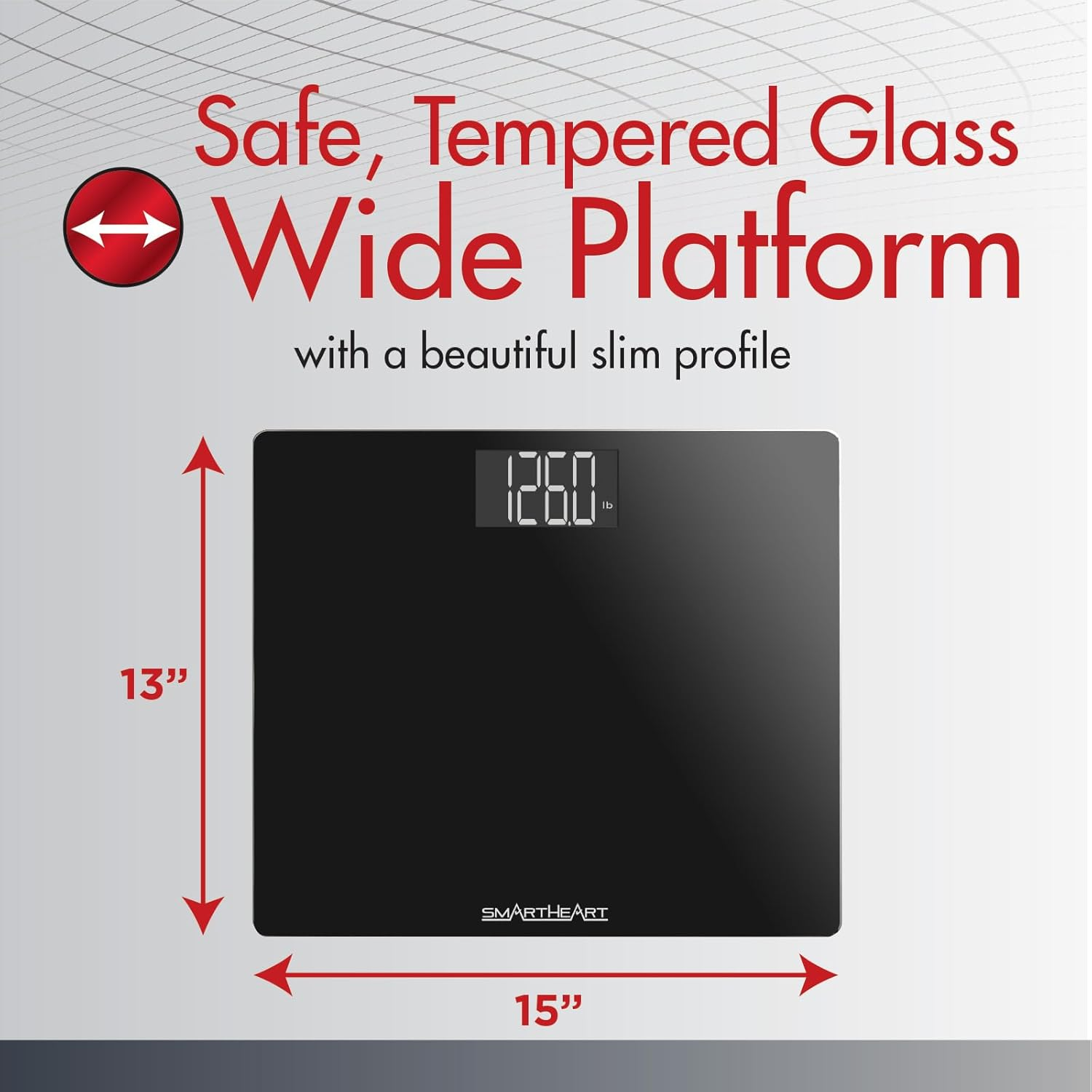 Smartheart Wide Platform Digital Weight Scale | 551 Lbs / 250 Kg Capacity | Tempered Glass Auto-On | Quick, Accurate Body Weight Measurements | Measurement Modes: LBS, KG or ST image number 1