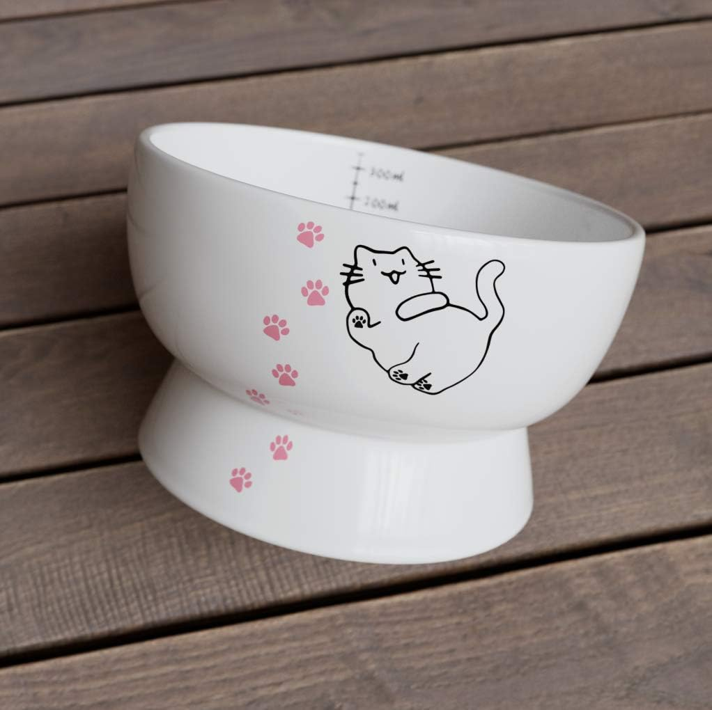Raised Cat Water Bowl,Elevated, Porcelain Made, Pet Supplies, Backflow Prevention, Stress Free, Safety Choice for Your Pet, Superior for Drinking Water