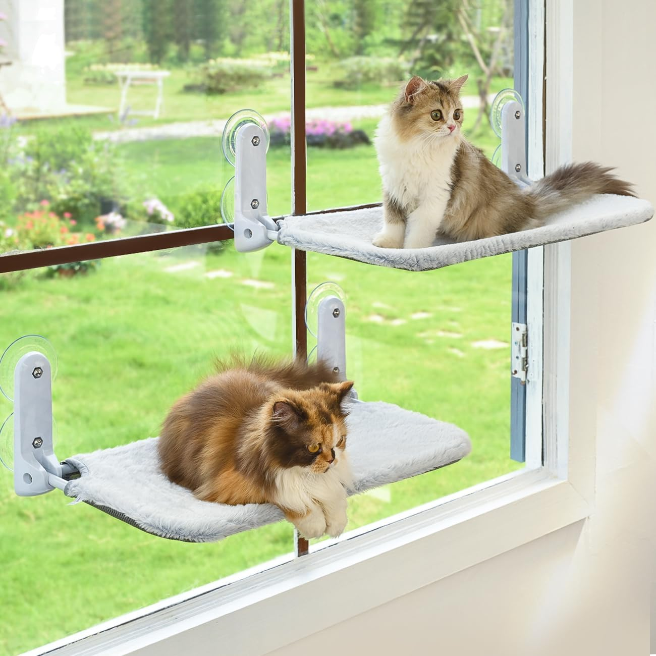 Zoratoo 2 PCS Wireless Folding Cat Window Hammocks with Metal Frame and Reversible Cover, Large Suction Cups for Indoor Cats Window Resting (Cat Bed, M-2 Pcs) C image number 1
