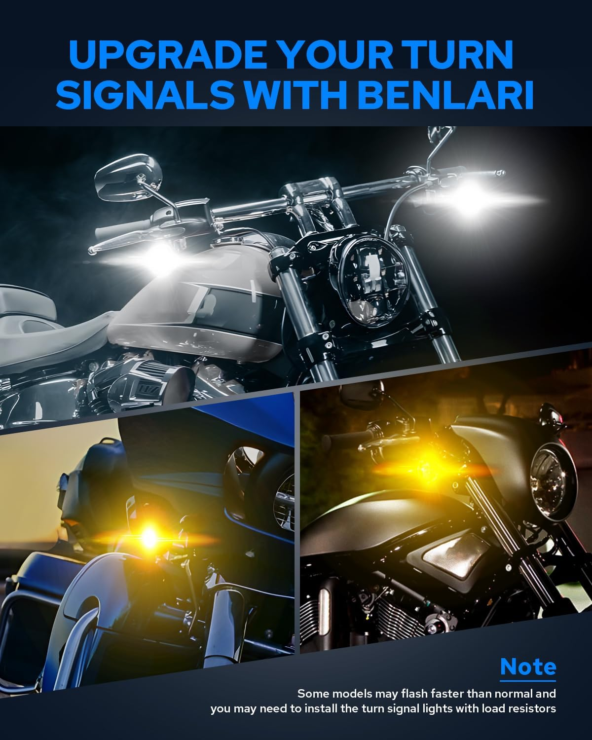 Benlari New 1157 LED Motorcycle Front Turn Signals Bulbs 2 Inch Bullet Lights with Smoked Lens Covers Fit for Harley Davidson Touring Dyna Softail Sportster Street Glide Road Glide Iron 883, 2PCS image number 5