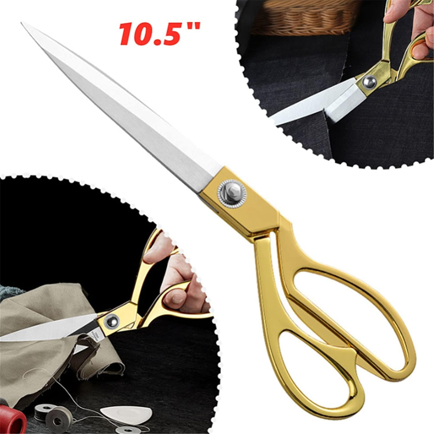WYJREES 10.5 Inch Tailor Scissors Gold Dressmaking Sewing Ribbon Cutting Scissors Trimming Scissor Fabric Scissors Craft Scissors for Cutting Fabric Cloth Leather Denim Canvas image number 5