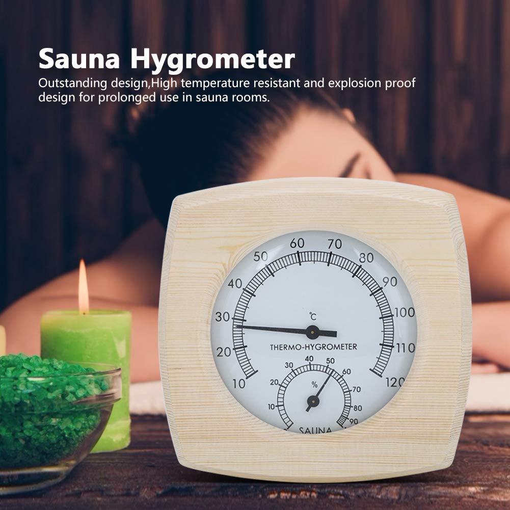 Wood Sauna -Hygrometer Thermometer Hygrometer for Bath Sauna Accessories Wood Color Size 13.5X13X.5 Cm image number 6