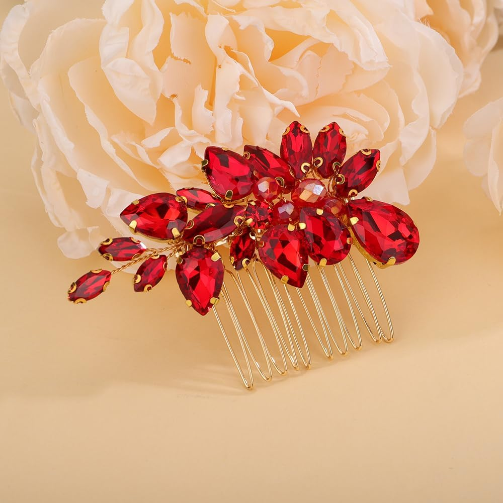 Teyglen Crystal Bridal Rhinestone Hair Comb Headpiece with Sparkly Rhinestones for Women and Girls (Gold) - Gold image number 6