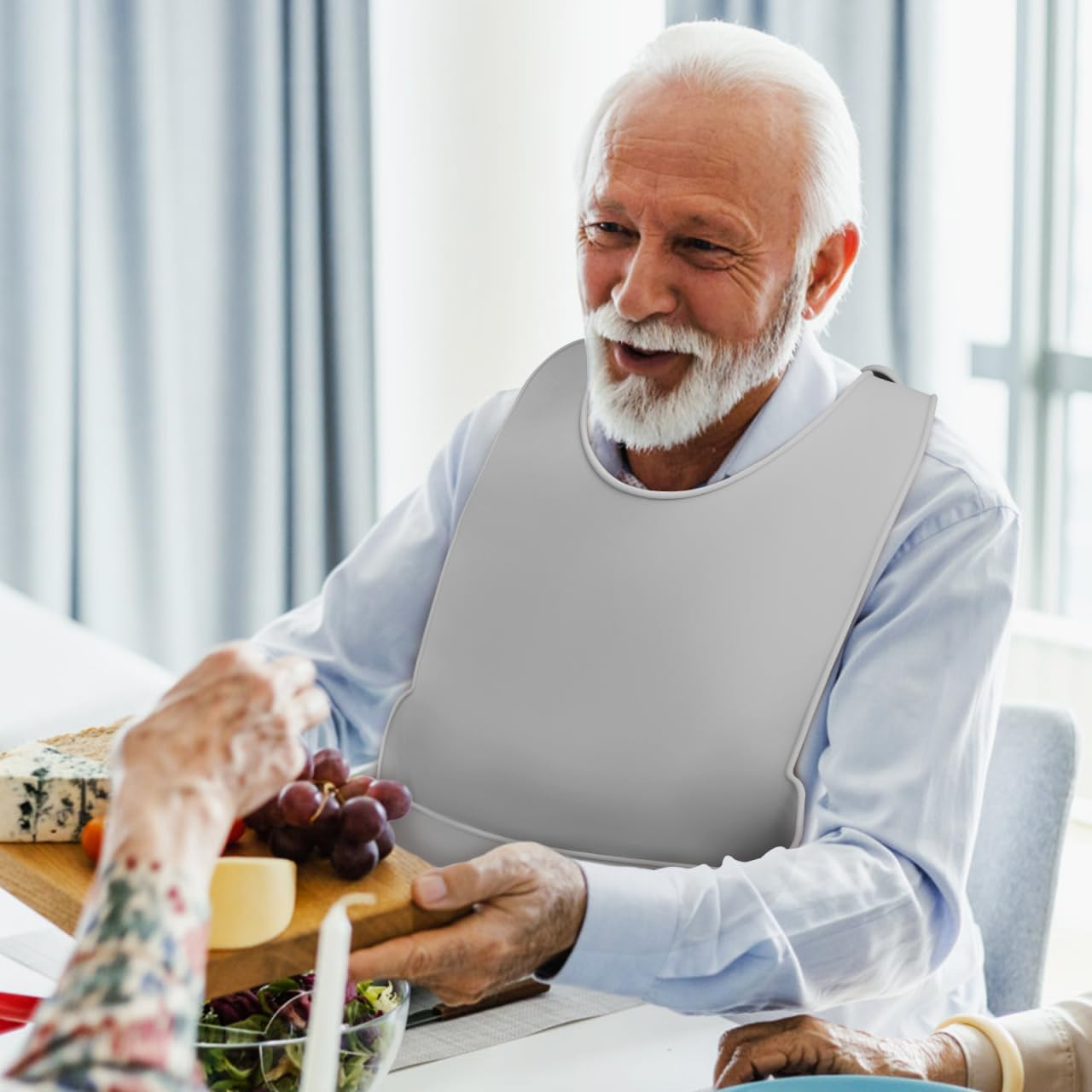 FOMIYES Waterproof Silicone Bib for Adults - Elderly Feeding Bib with Crumb Catcher Easy to Clean Comfortable Size for Seniors image number 2