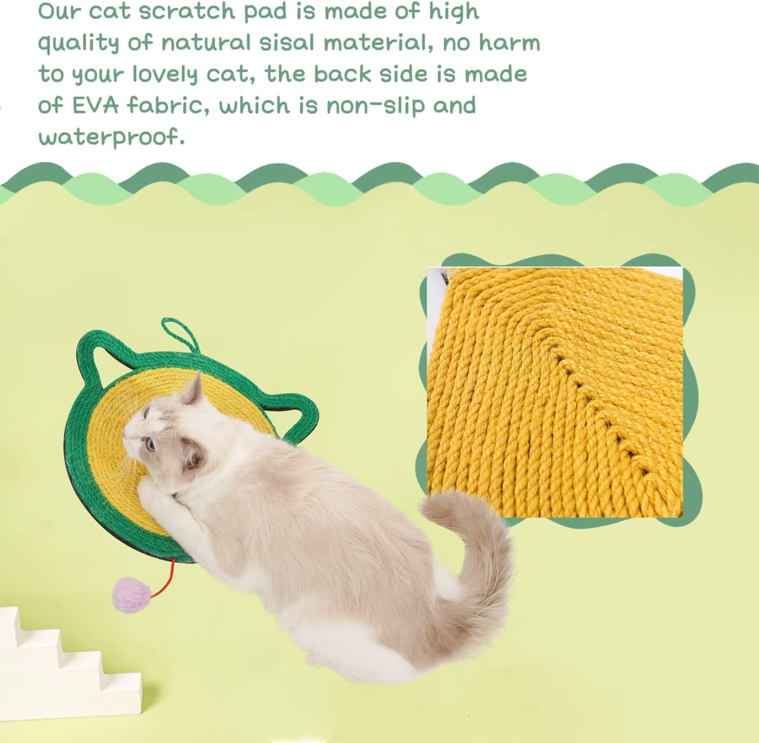 Cat Scratcher Mat, Natural Sisal Cat Scratch Mats, Horizontal Cat Floor Scratching Pad Rug, Protect Carpets and Sofas, Scratching Pads for Indoor Cats(Cat) image number 6