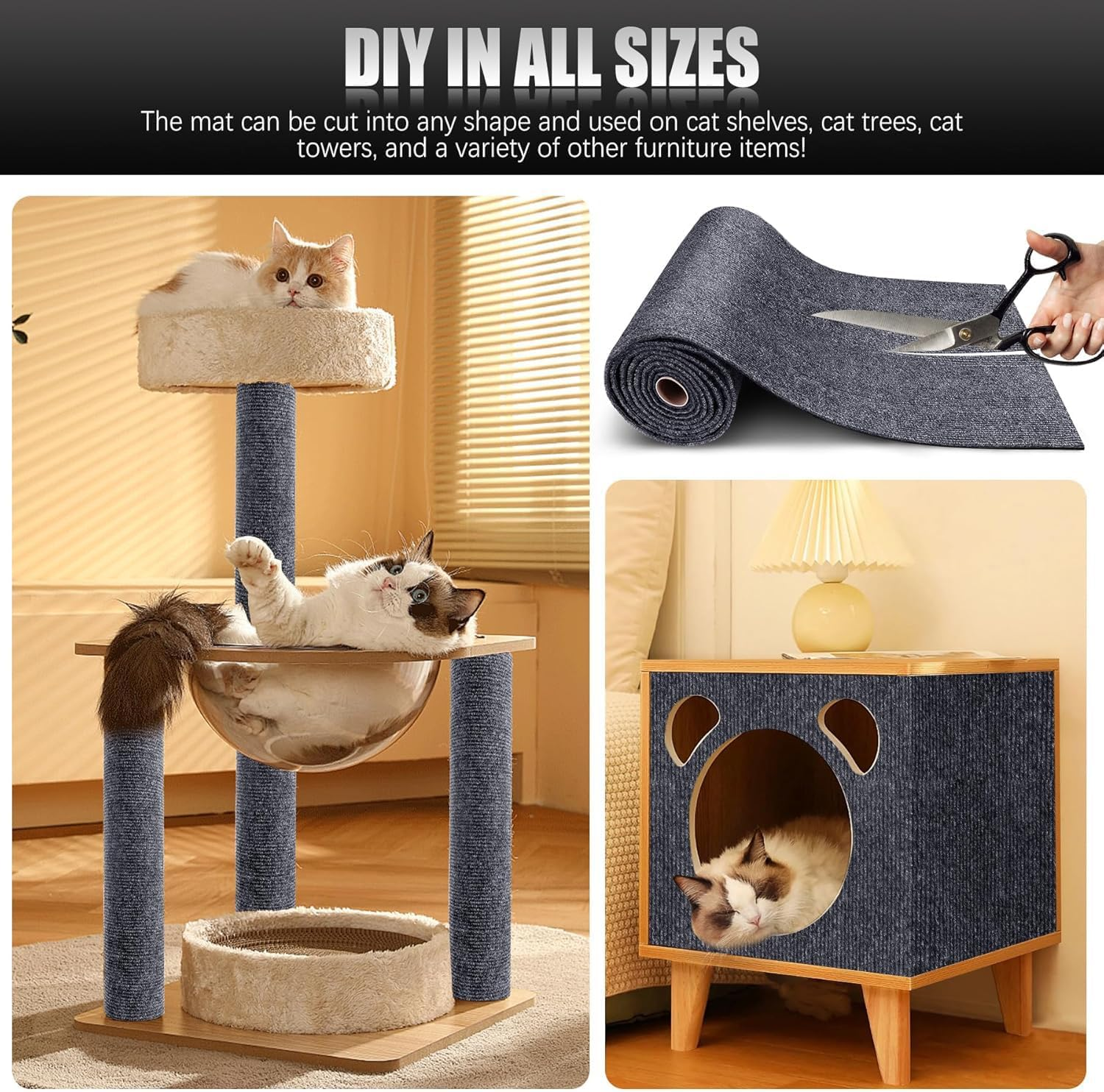 2PCS 39.4"X15.8" Self-Adhesive Cat Scratch Mat,Cat Furniture Protector for Sofa,Couch, Wall,Cat Tree, Trimmable DIY Cat Scratcher Pads, Anti-Scratch Cover for Cat Tower Replacement image number 3