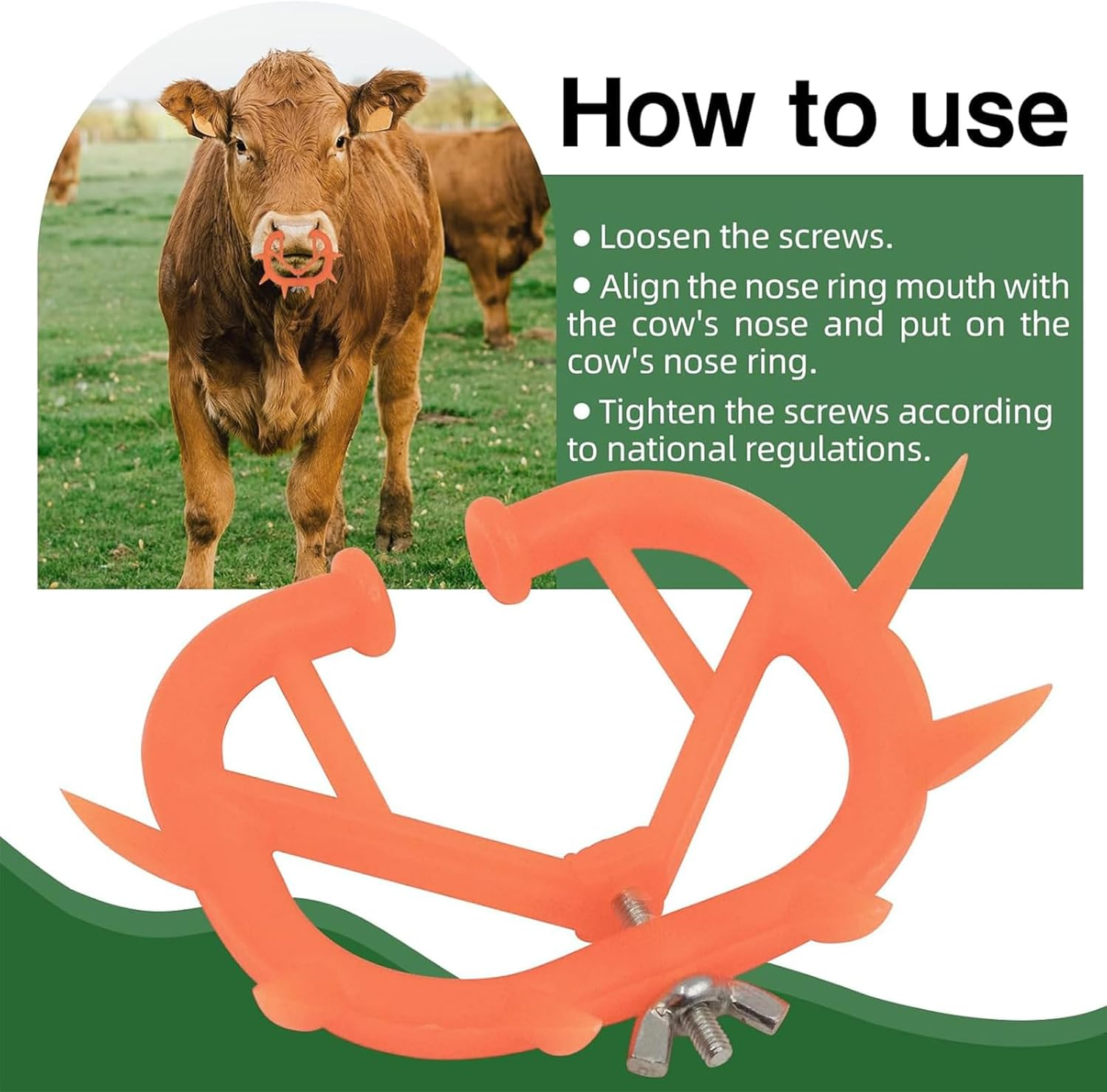 Nlvnmv 10 PCS Thickened Plastic Calf Weaning Rings, Durable Orange Cow Nose Rings for Livestock, Cattle Weaning Tool to Prevent Calf Sucking image number 5