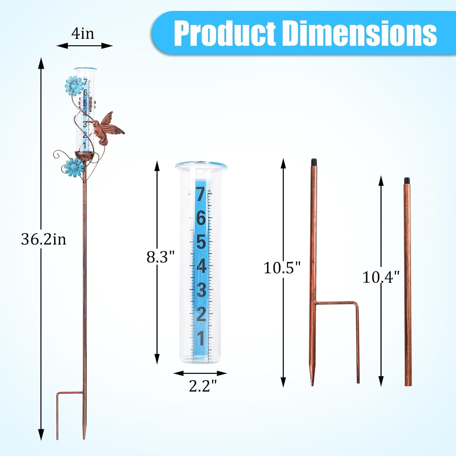 Hummingbird Rain Gauge - Detachable Rain Gauge with Metal Stake 36 Inch Height Decorative Rain Gauge, Plastic Tubes for Garden Yard Outdoors Fence Decoration image number 1