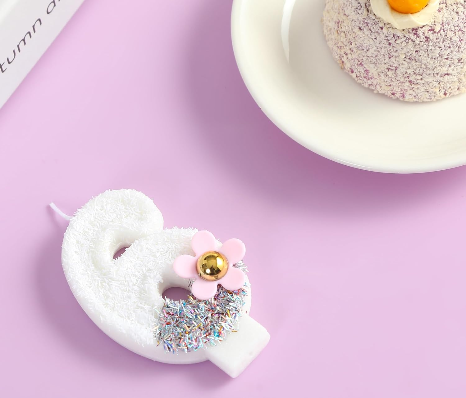 6 Birthday Candle with 3D Pink Daisy, Silver and White Color-Blocked Sequins Number 6 Candle for Birthday Cake Girl Kids Happy 6Th Birthday or Anniversary Party Cake Decorations image number 2