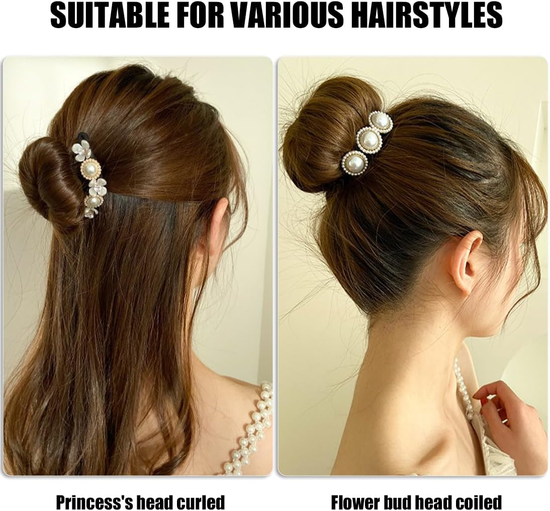 EYVRPAU Pack of 2 Magic Hair Buns, Pearl Flower Hair Bun Maker, Women'S Doughnut Hair Bun Maker, Magic Hair Bun Maker for Women, Hair Bun Maker Set for Children, Girls, Women image number 3
