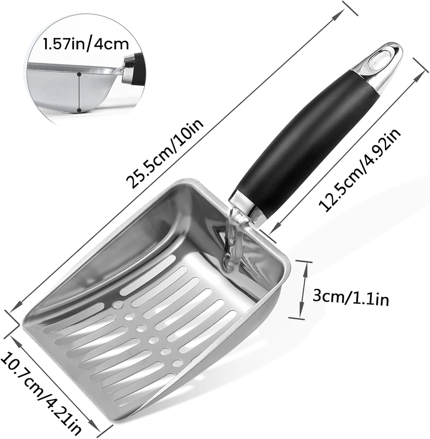 CUBETA Stainless Steel Cat Litter Scoop, Metal Cat Litter Scoop, Kitty Metal Scoop, Sturdy Mesh Scoop for Easy Cleaningfor Litter Pan (Silver Gray)