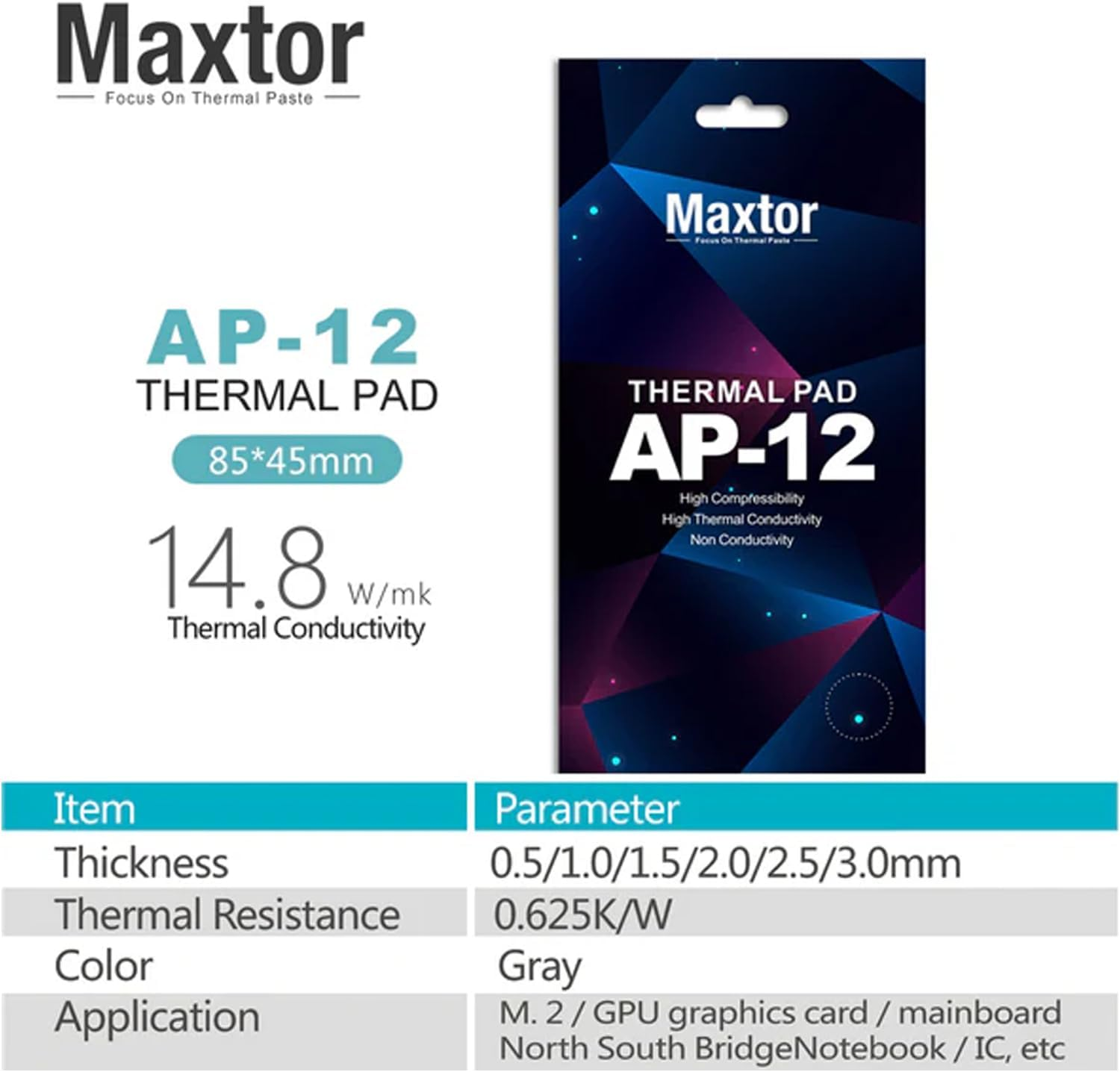 Thermal Pad AP-12 14.8W/Mk High Thermal Conductivity Heat Dissipation Silicone Pad CPU/GPU Silicone Grease Cooling Pad - 85 X 45 X 3 Mm image number 2