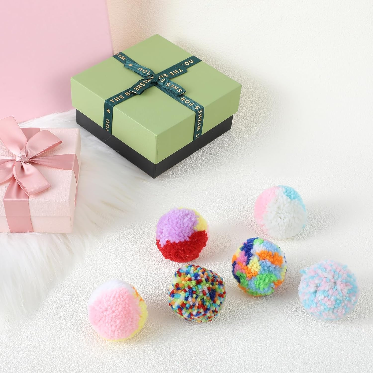 Bremorou Pack of 6 Colorful Cat Pom Pom Balls - Cat Ball Toy - Rainbow Cat Toy Balls - Christmas Cat Ball - Soft Cat Ball - Interactive Training Play Ball for Cats image number 1