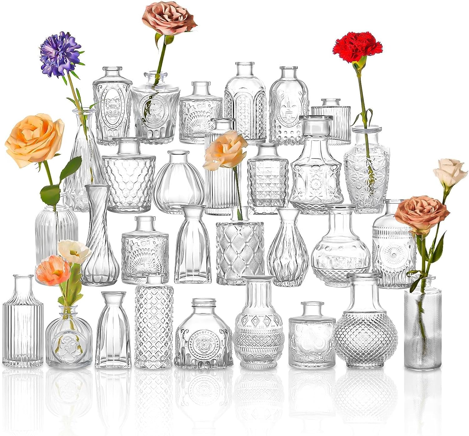 HOXHA Glass Bud Vase Set of 30 Clear Glass Vases for Wedding Table Decorations Centerpieces Small Vintage Flower Vase in Bulk Mini Bottles Vases for Home Party Events, 30 Pack image number 1