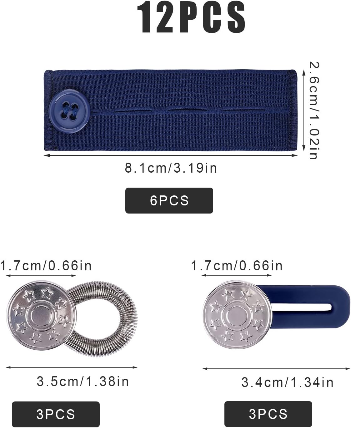 KINBOM 12 Pieces Waist Extenders, Pants Button Extenders for Jeans Skirt Neck Dress Extension