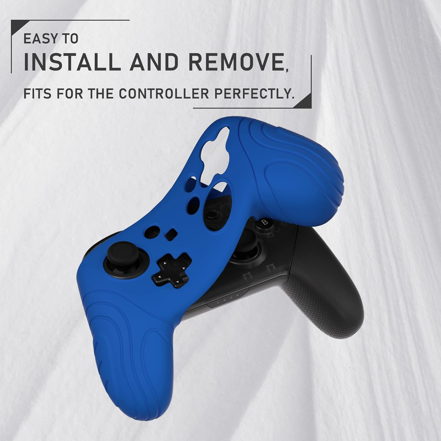 Playvital Samurai Edition Ergonomic Silicone Skin Protective Case for Nintendo Switch Pro Controller, Soft Anti-Slip Controller Grip Protector for Nintendo Switch Pro with Thumb Grip Caps - Blue - Blue image number 2