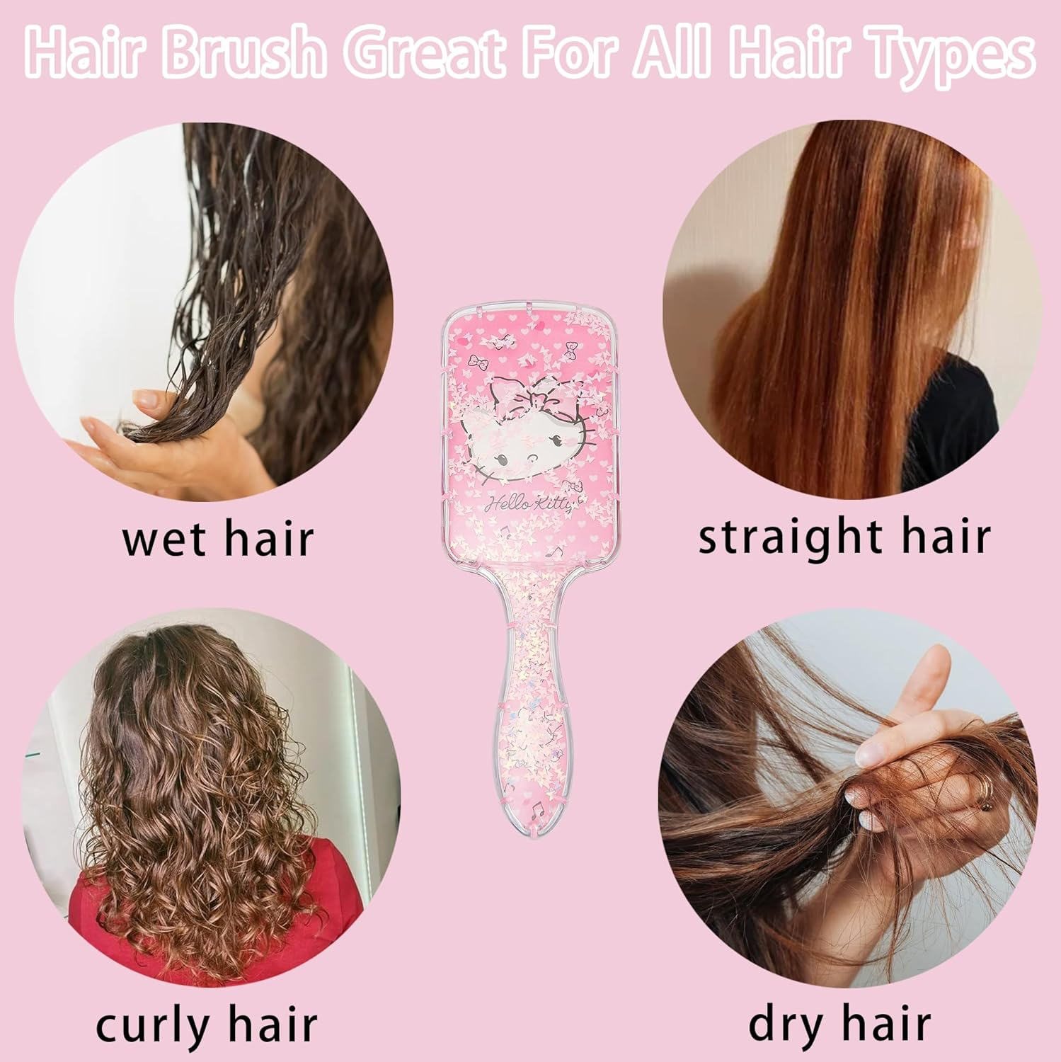 Cute Hair Brush for Women & Girls, Glide through Tangles with Ease for Thick Curly Thin Long Short Dry & Wet Hair (Pink) - Pink-4 image number 5