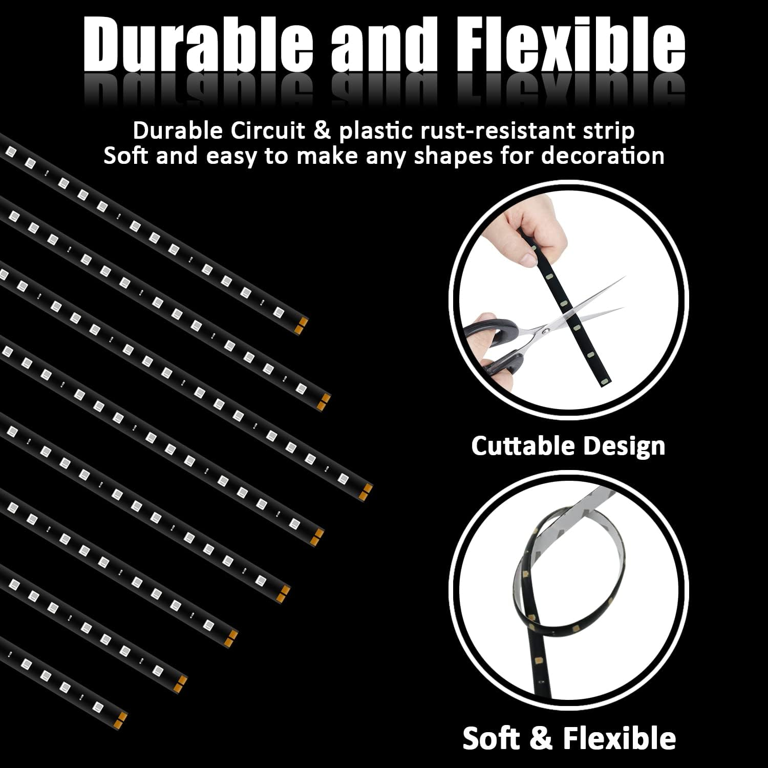 (8-Pack, Red) - XT AUTO 8Pcs 12V Super Bright 30Cm 15 LED Flexible Waterproof LED Strip Light for Car Interior & Exterior Decoration DRL Day Running Light or Boat Bus Garden - Red image number 3