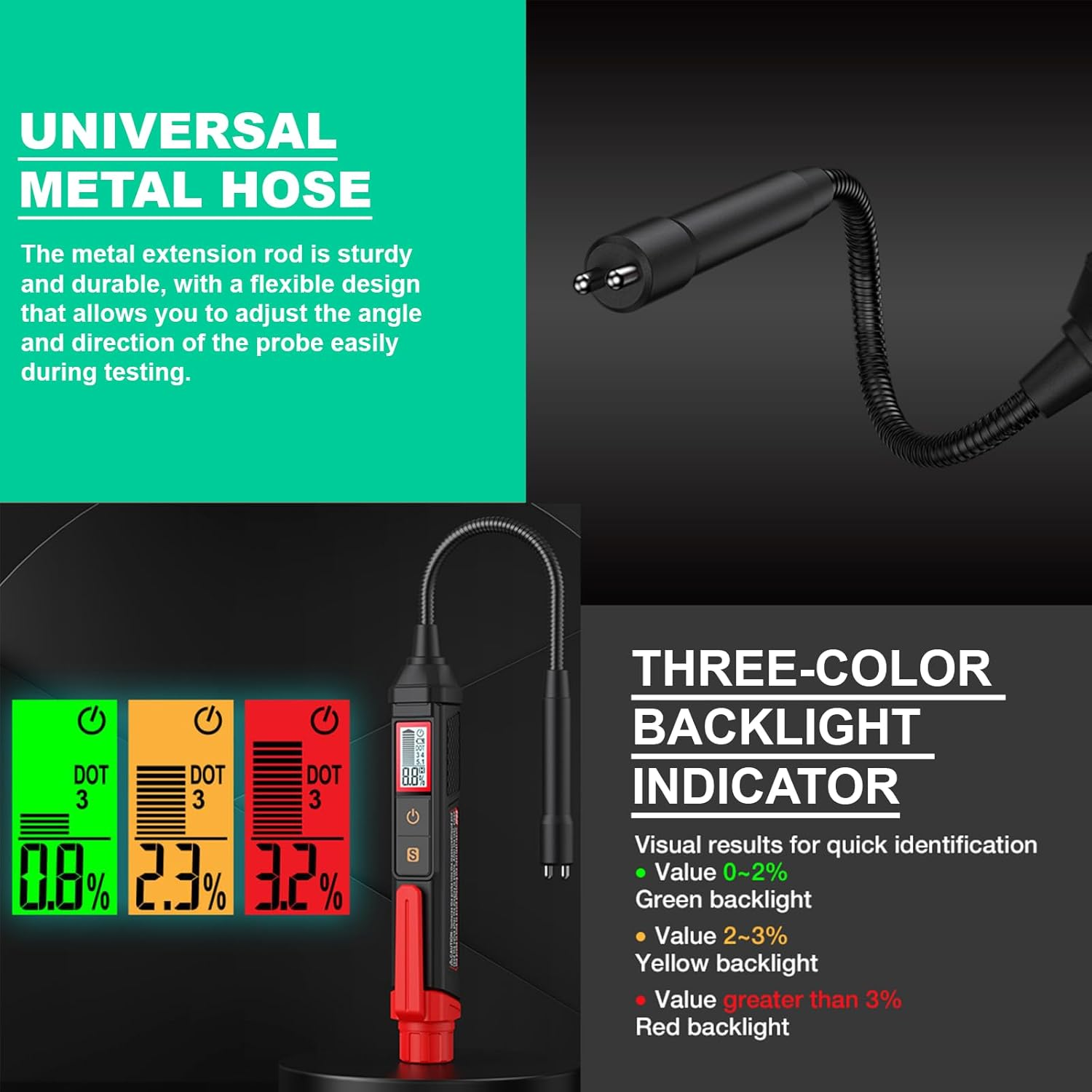 HT663L Brake Fluid Digital Tester with Sound and Light Alarm, Brake Fluid Liquid Tester Pen for DOT3/DOT4/DOT5.1, Hydraulic Fluid Liquid Oil Moisture Analyzer image number 1