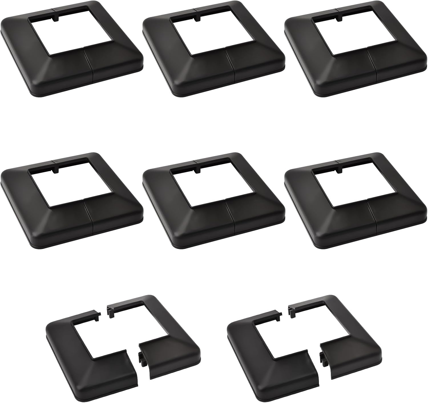 UFURMATE Post Base Cover, 6Pcs 50X50Mm Plastic Post Base Cover Plates Black Decorative Split Post Skirt Cover Square Railing Base Cover for Stair Handrail Fence
