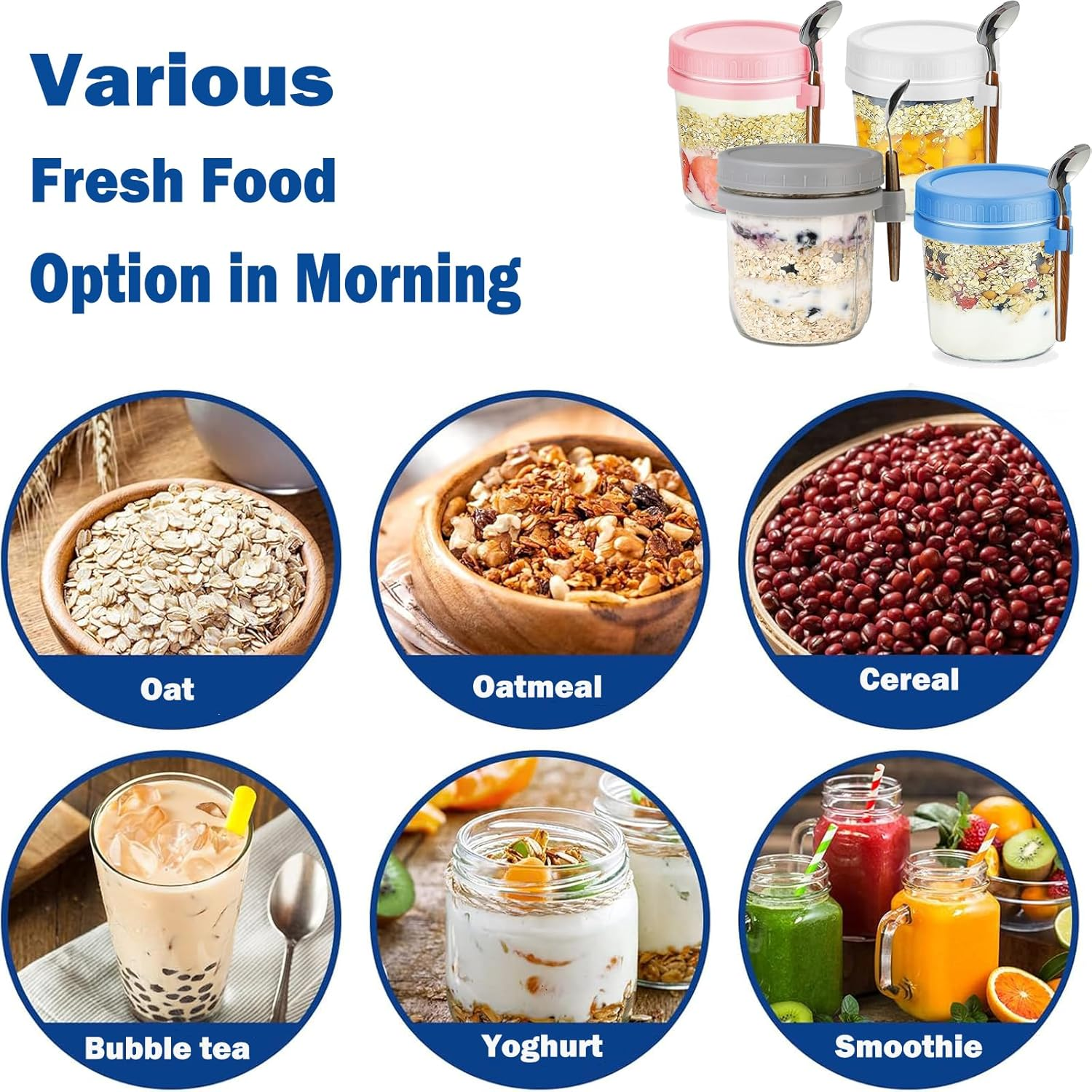4 Pack Overnight Oats Containers with Lids and Spoons 16 Oz Glass Mason Jars for Overnight Oats Leak Proof Oatmeal Container Great for Cereal Fruit Vegetable Milk Salad Yogurt Meal Prep image number 5
