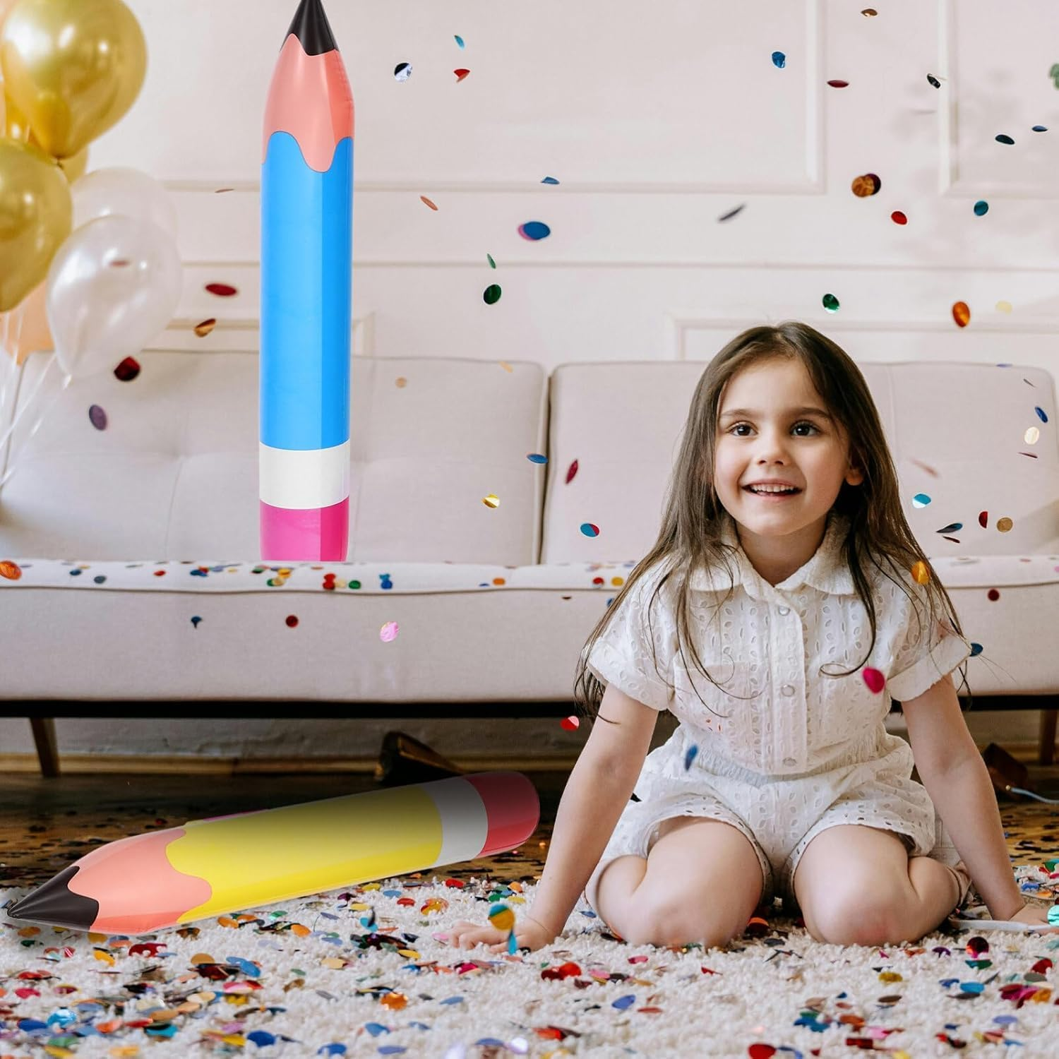 2Pcs Inflatable Crayon Balloon Large Blow Crayon Pencil Prop Giant Fun Pretend Game Decoration Children'S Birthday Baby Shower Art Party Gift image number 3