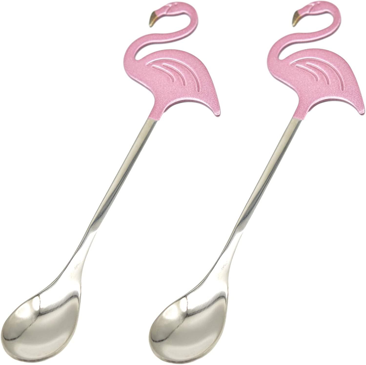 Maydahui 2PCS Flamingo Spoons 5.1 Inch（13Cm） Animal Spoon18/8（304） Stainless Steel Dessert Coffee Stirring Spoon Teaspoon Tableware Kitchen Tools image number 1