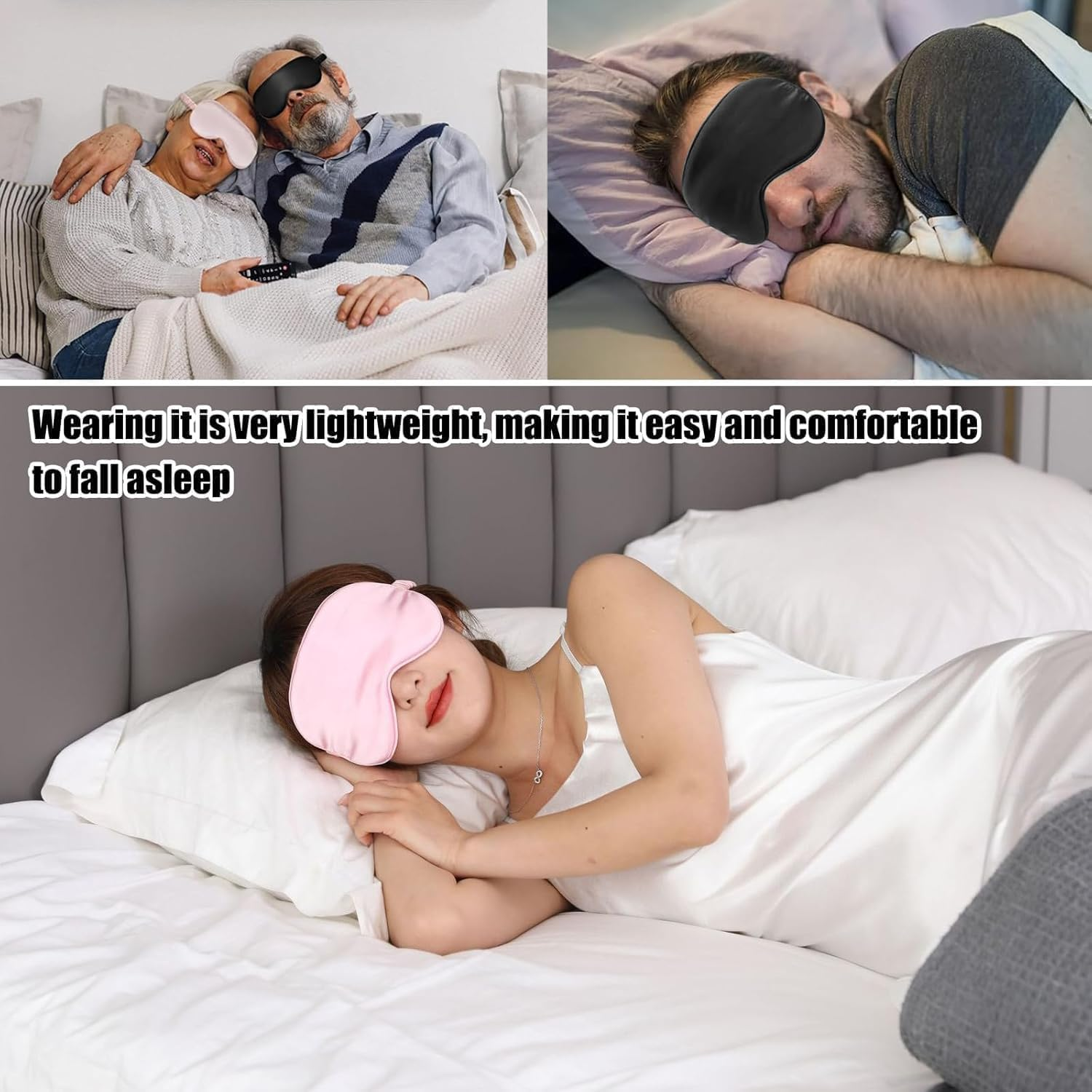 Silk Satin Travel Blackout Eye Mask with Elasticated Strap, 3 Pcs Silk Sleep Mask Eyes Masks, Sleeping Satin Blackout Eye Mask for Night Sleep and Travel image number 3