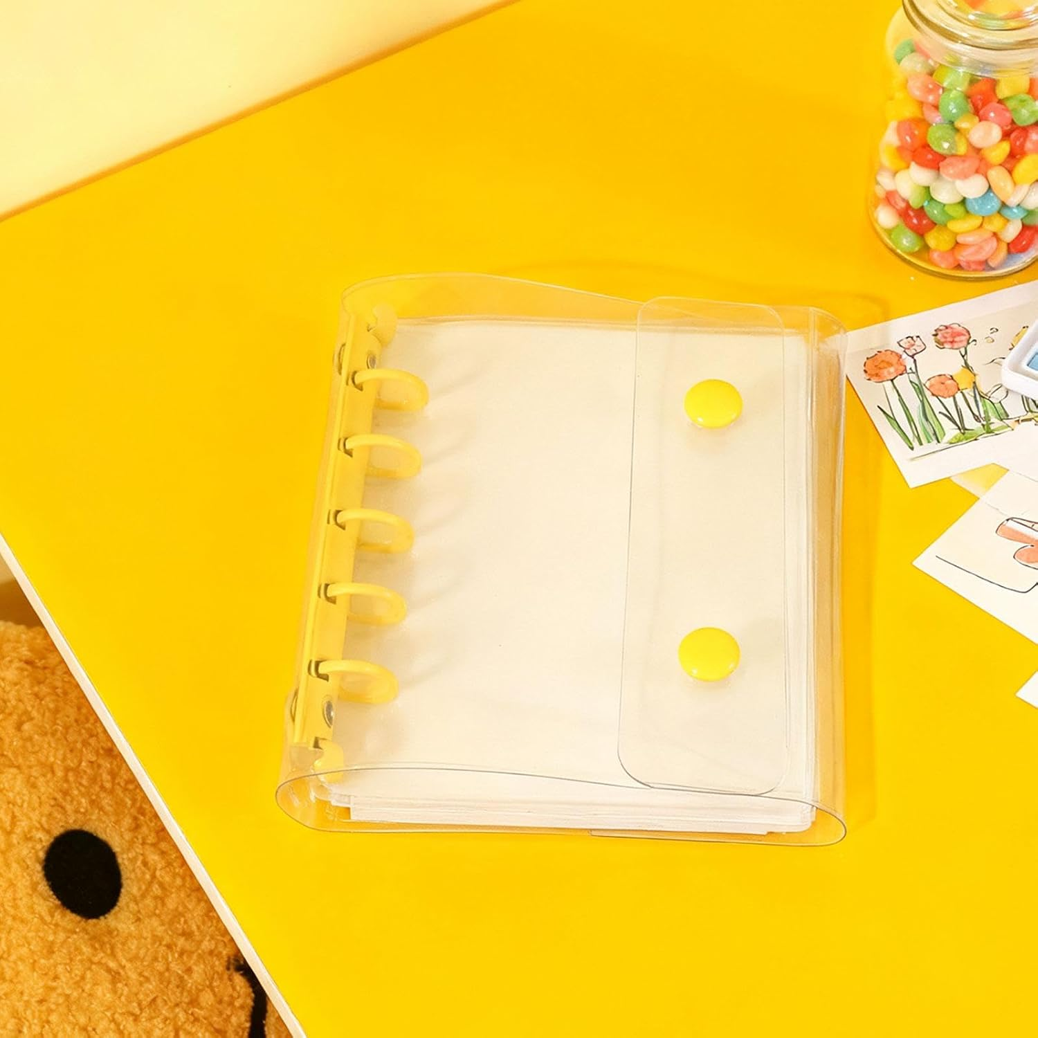 Kowaku Binder Covers Notebook with Blank Inner Papers 5 Holes Photo Album Clear round Binder Cover for Valentines Anniversary, Yellow image number 5