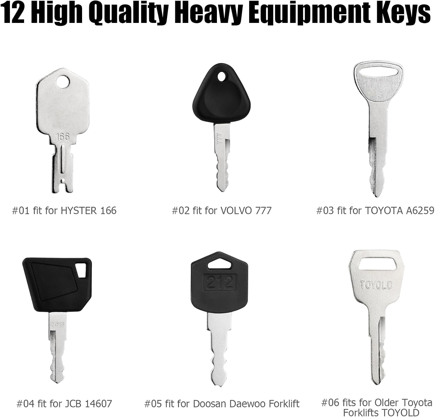 12Pcs Forklift Key Master Set for Hyster Crown Yale Cat Clark Komatsu Toyota Doosan Nissan JCB Volvo Tornado Mitsubishi Forklift Heavy Equipment Keys Set image number 3