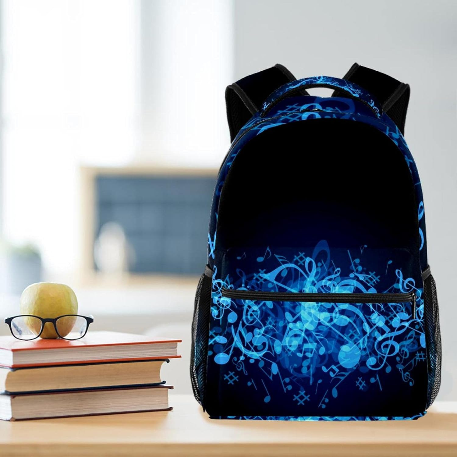 Blue Music Note Backpack Students Shoulder Bags Travel Bag College School Tote Backpacks image number 5