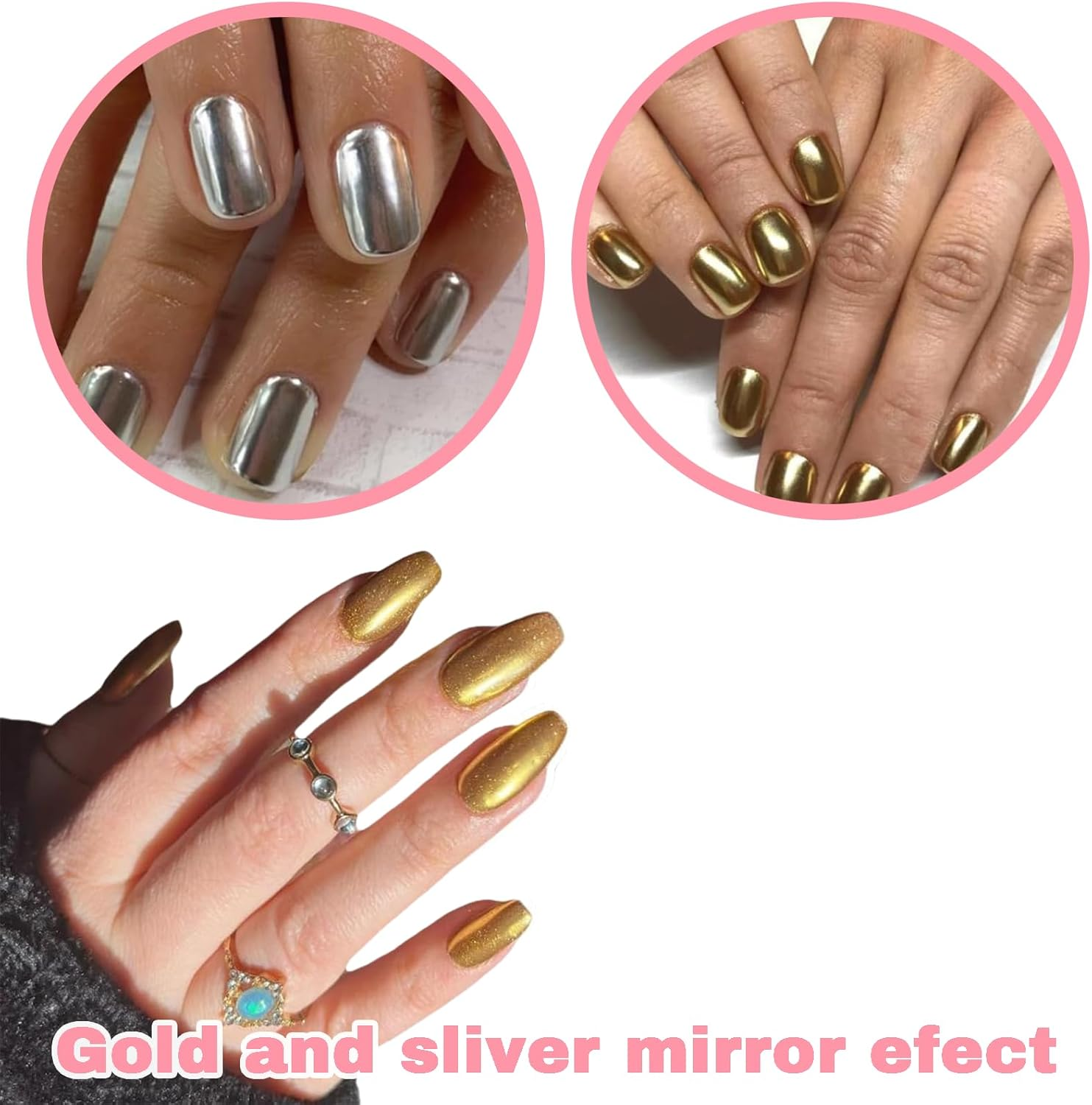 HHMJZW Chrome Nail Powder - 6 Colors Metallic Mirror Pearl Holographic Pigment for Nail Art Decoration image number 4
