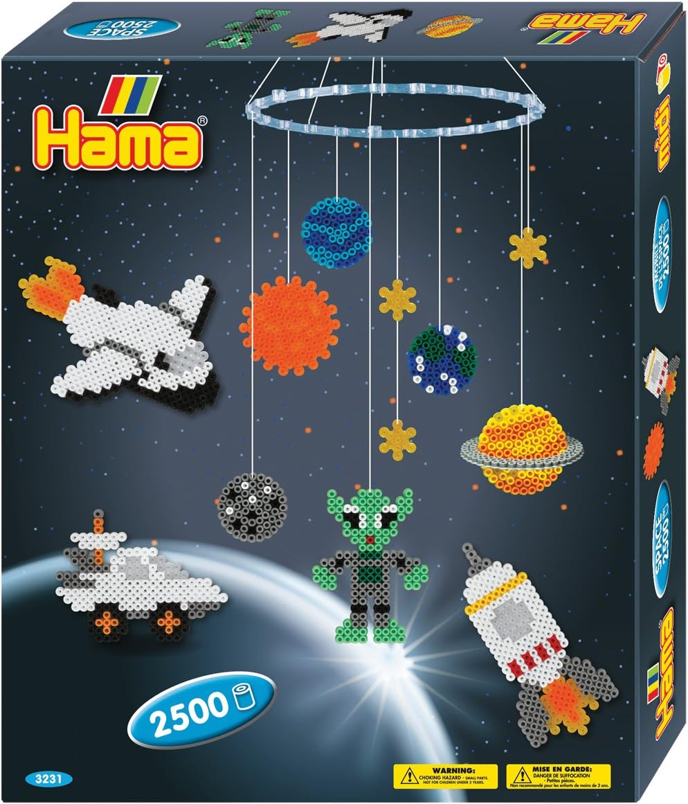 HAMA Space Gift Box &ndash; 2,500 Beads Fuse Bead Kit with round & Square Pegboards, Mobile Display Ring, String, Design Sheet & Ironing Paper &ndash; Creative DIY Craft Set for Kids Ages 5+ image number 4
