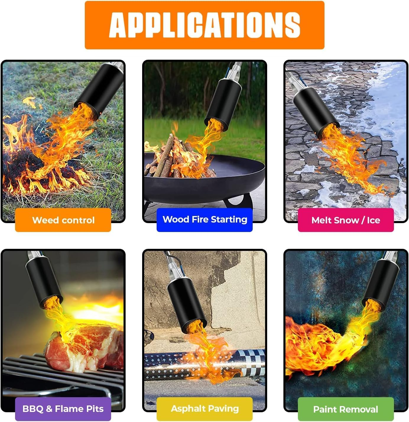 USOR 800,000 BTU Liquefied Gas Propane Fire Weed Torch with 2 Meter Hose Pipe Flame Thrower LPG Electronic Weed Burner Torch Weed Killer, Roofing Torch image number 4