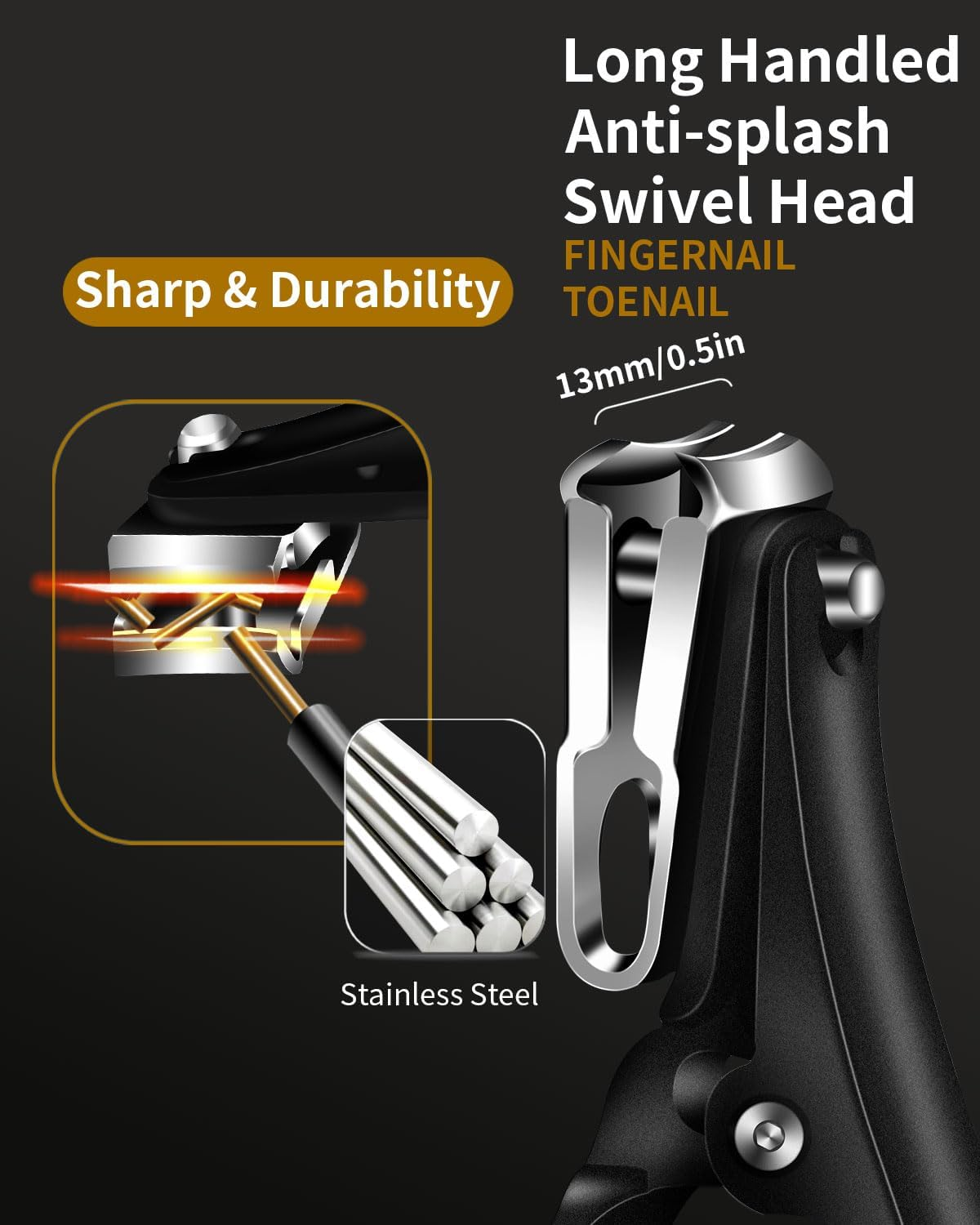 EBEWANLI Long Handle Toenail Clippers for Seniors Thick Toenails, 360 Degree Rotating Toe Nail Clippers for Men, Women, Sharp Sturdy Stainless Steel Angled Nail Cutter image number 2