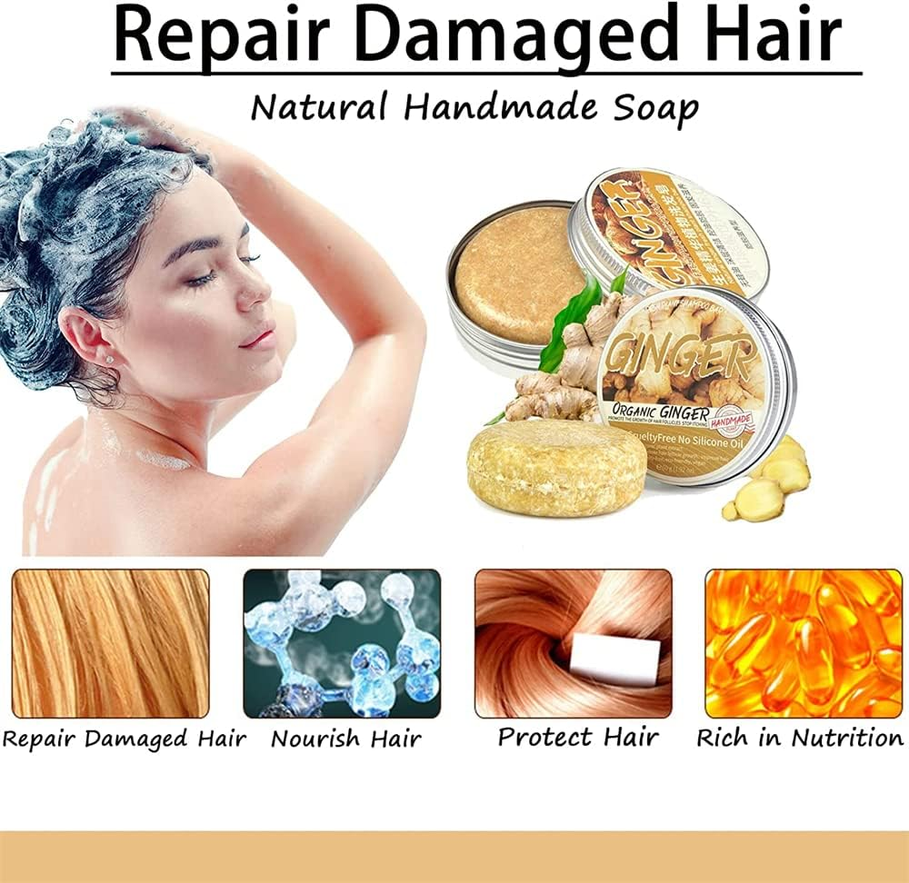 2Pcs Ginger Hair Regrowth Shampoo Bar,Organic Ginger Solid Shampoo Soap,Anti Hair Loss Ginger Shampoo Soap for Hair Growth Repair image number 4
