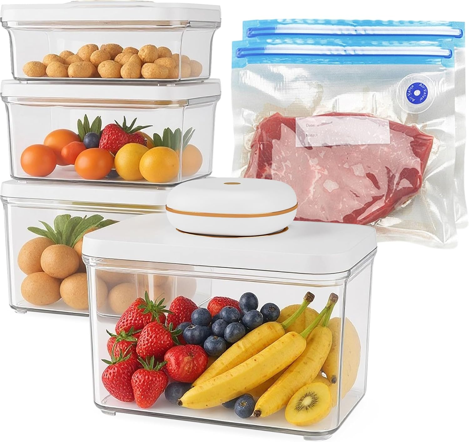 Advwin Vacuum Sealer Box Set, Vacuum Food Sealer with 3 Airtight Food Storage Containers, 60Kpa Food Preservation System Suction for Meal Prep & Kitchen Organisation image number 4