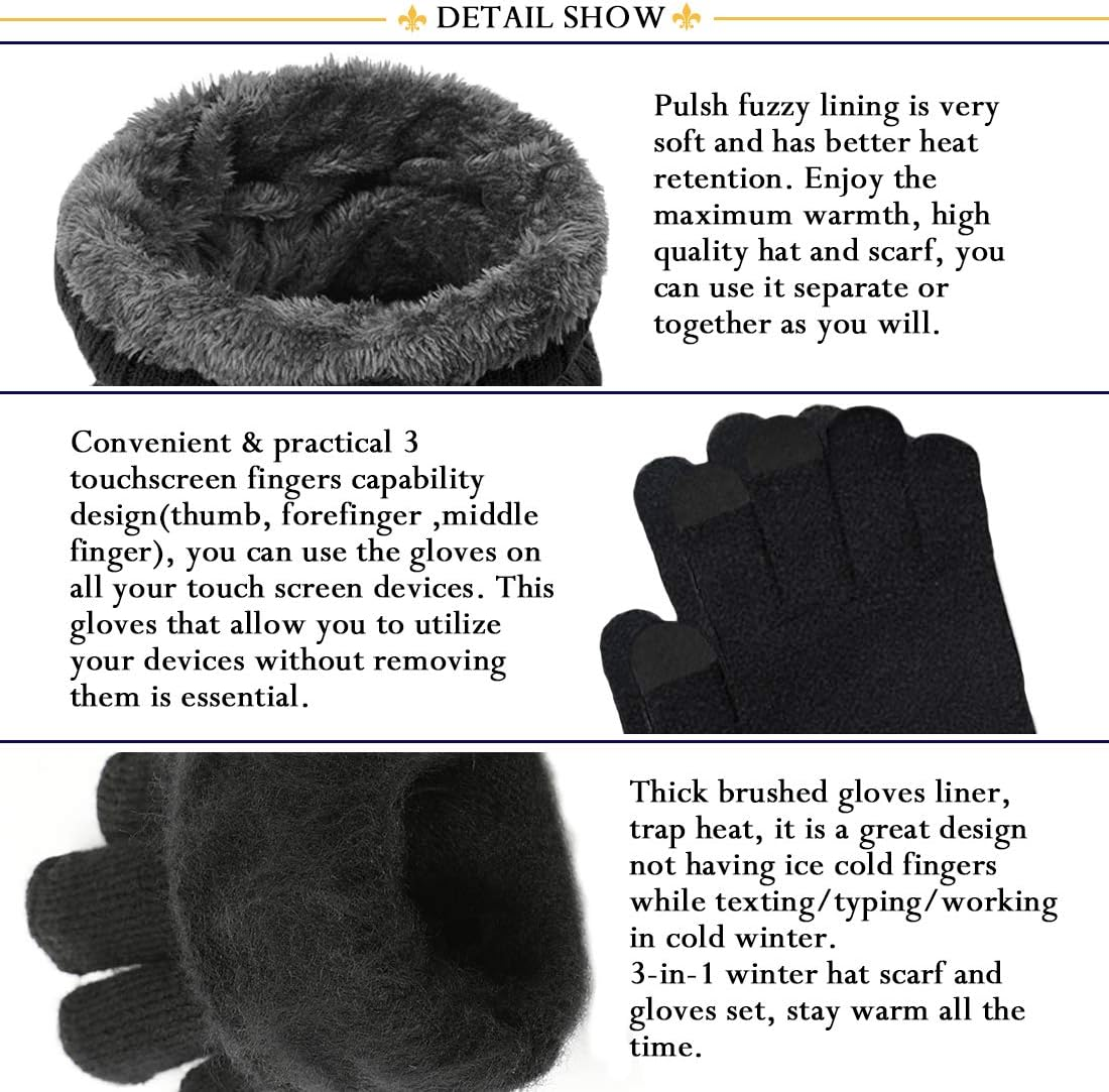 T WILKER Beanie Hat Scarf and Touchscreen Gloves Set for Men & Women Stretch Warm Fleece Lining Cap(2Pcs / 3Pcs) image number 5