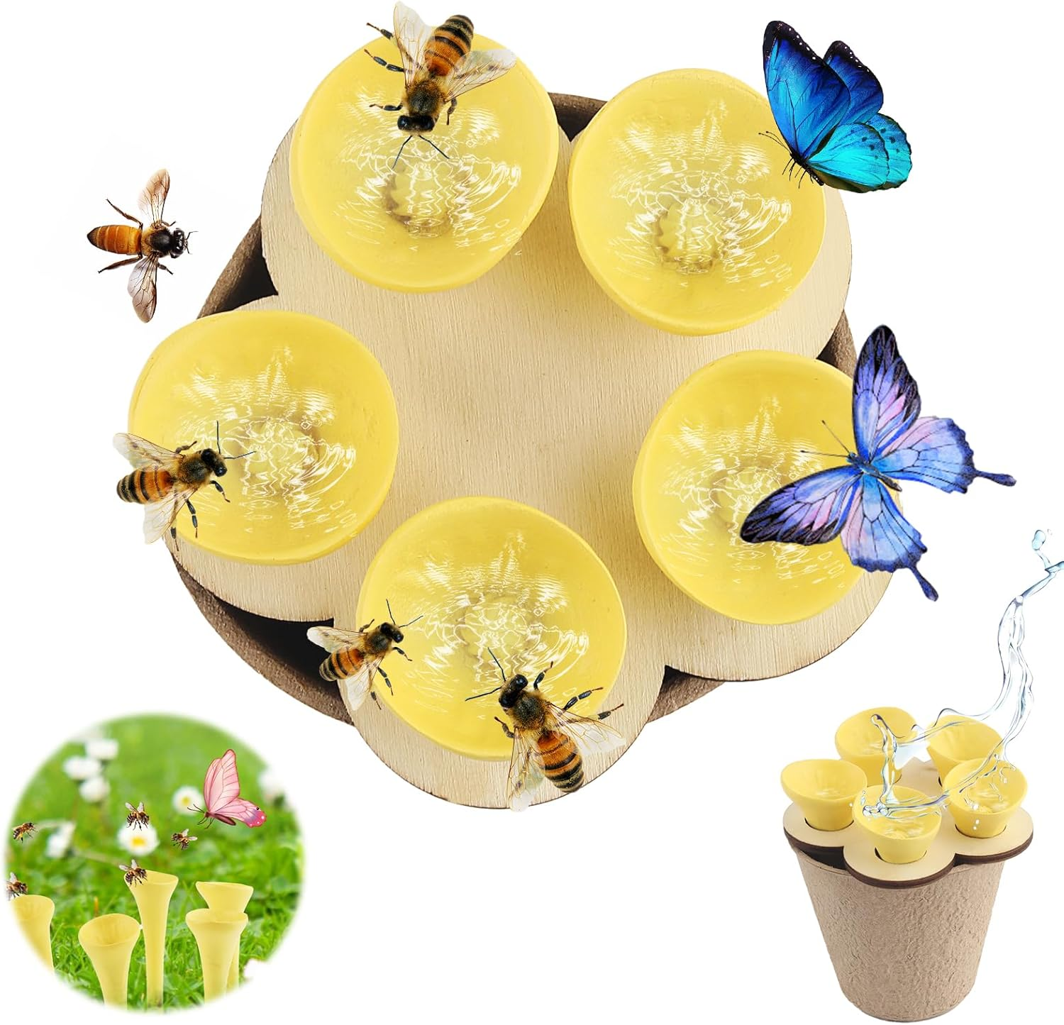 5 X Bee Insect Drinking Cups, Colourful Bee Insect Drinking Cup, Bee Cup, Thirsty Pollinators Need Drinking Water, Bees Need Safe Drinking Places (Yellow)