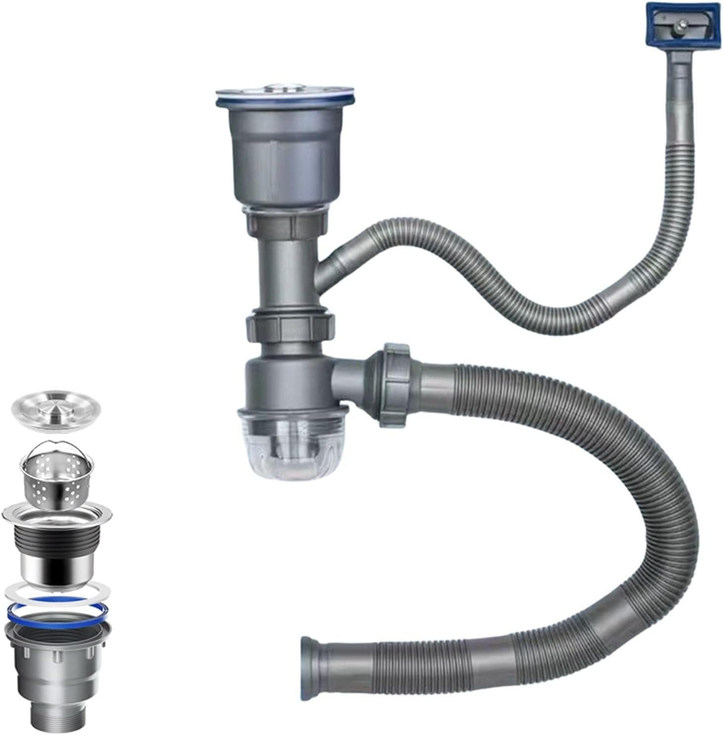 Qruilantu One Sink Kitchen Drainage Kit Space Saving Flexible Drain Pipe Flexible P-Trap Drain Strainer with 3-1/2 Inch Kitchen Sink Drain Assembly Kit，Suitable for Kitchen, Bathroom, RV image number 5