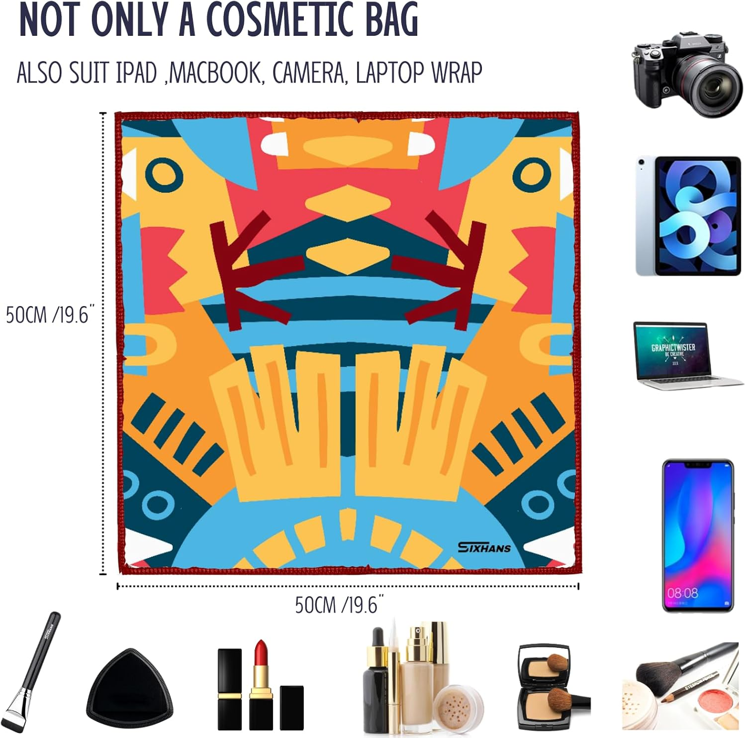 2Pack Self-Adhesive Magic Cloth Makeup Bag Lay Flat Travel Organizer-Portable Cosmetic Pouch for Beauty Essential,Camera Wrap,Laptop Protective Cover Multi-Purpose for Women&Girl Large Size19.7"X19.7&rdquo; image number 6