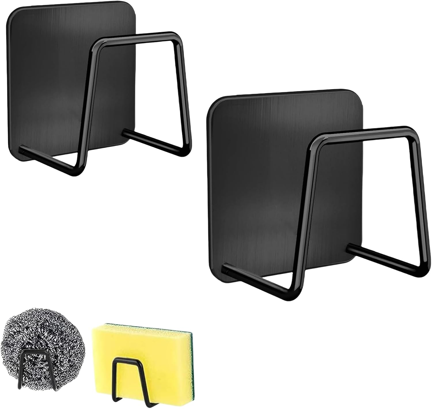 2 Pack Sponges Holders for Kitchen Cleaning, Dishwashing Sponge Drying Hooks under Sink Caddy Hanging Organizer Accessories (Black)