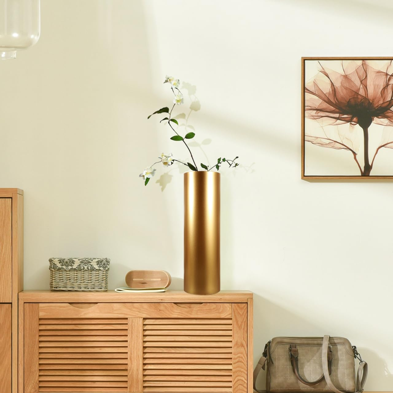 Holibanna Gold Cylindrical Vase - Tall Iron Flower Holder for Rustic Home Decor Perfect for Floral Arrangements and Centerpieces image number 6