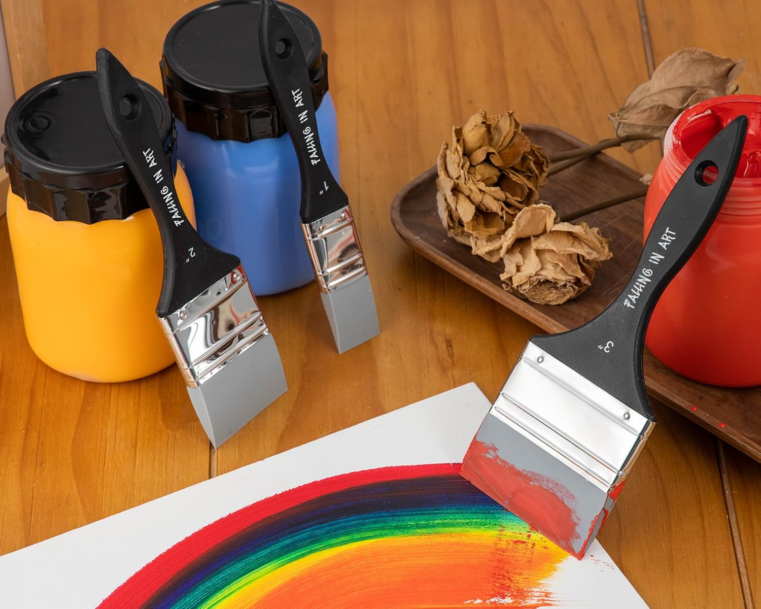 Falling in Art Silicone Paint Brush Set, Lined Edged Flexible Color Shapers, Flat Shaped Painting Tool for Water Based Acrylic Paints, Gouache, Oil, and All Water Soluable Mediums 2Pcs(1Inch, 2Inches) image number 3