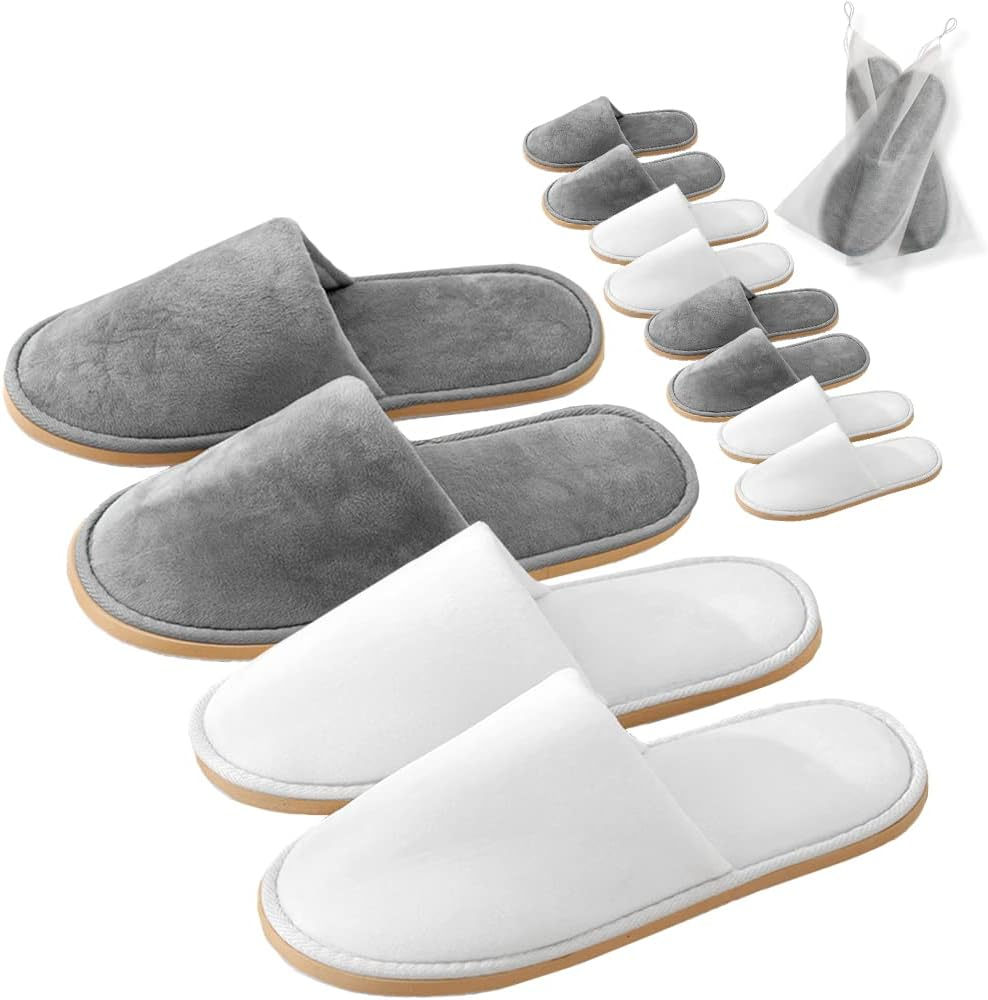 6 Pairs Spa Slippers, Washable & Reusable Closed Toe Disposable Indoor Hotel Slippers, Soft Home Coral Fleece Slipper,Super Soft Crystal Velvet, Padded Sole for Comfort- for Guests, Hotel, Travel ,Wedding - Blue+Cream 12Pairs image number 7