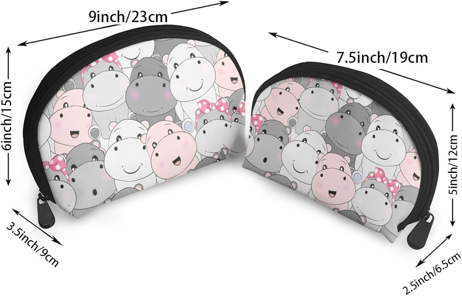 Cozimangoe Coin Pouch Makeup Bags Set, 2 Piece Shell Shape Cosmetic Bag with Pockets for Daily Travel Handbag Lipstick Keys Toiletry, Personalized Cute Baby Hippos image number 3