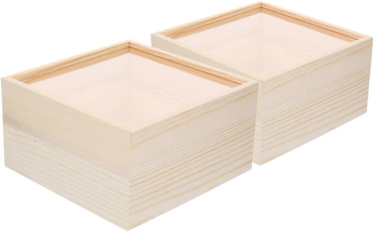 Amosfun 2Pcs Acrylic Storage Box Sliding Lid Unfinished Wooden Box Small Keepsake Storage Container for Crafts and Stationery Organiser image number 5