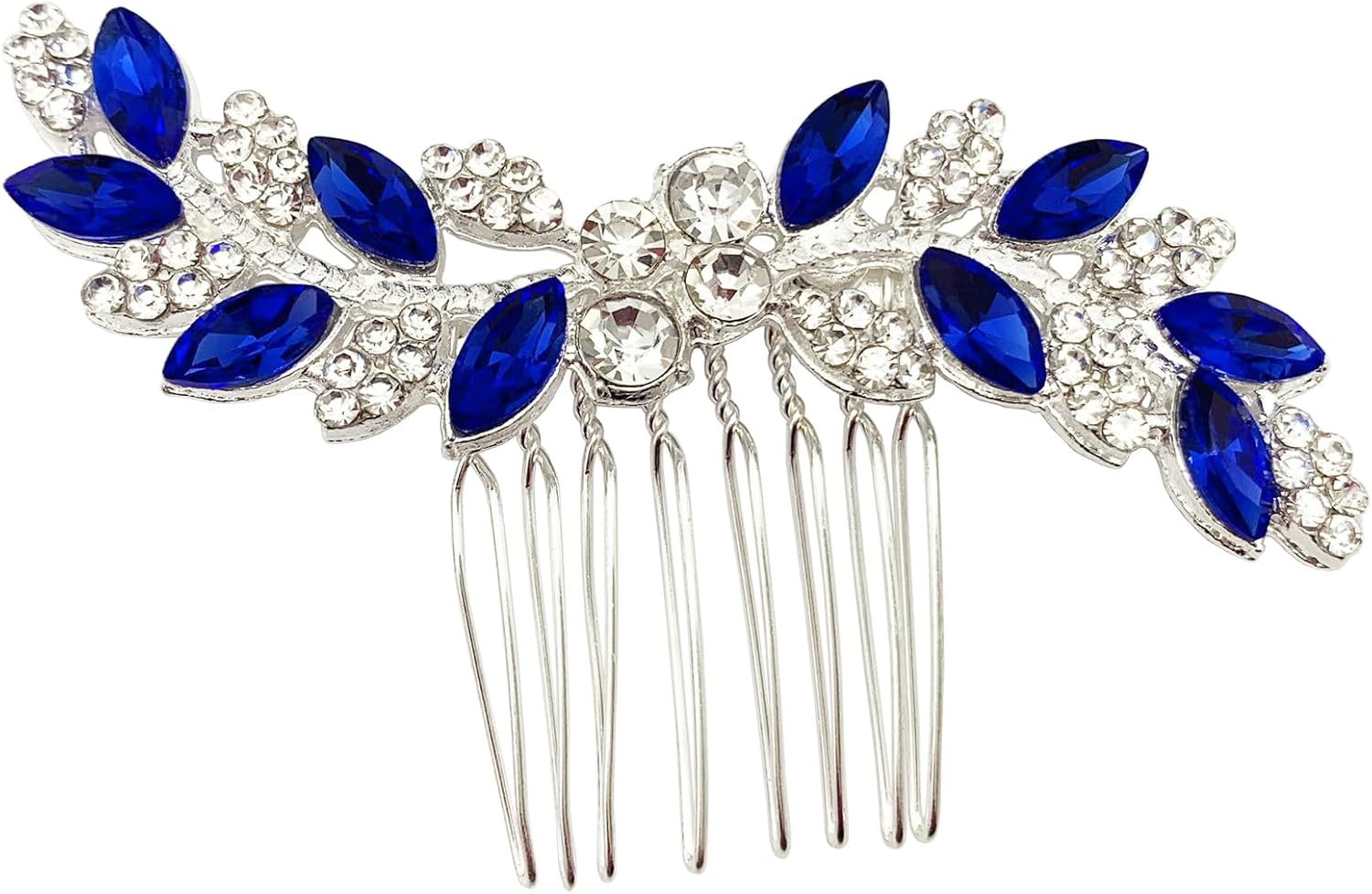 Bridal Crystal Hair Comb Small Wedding Alloy Rhinestone Party Prom Hair Piece Accessories Elegant for Women Girls (Royal Blue + Silver)