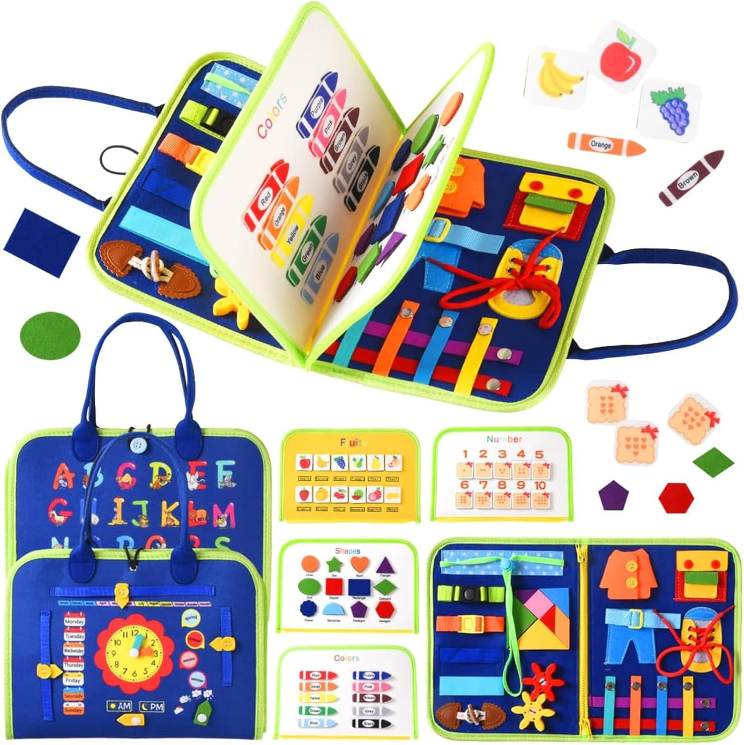 Montessori Activity Busy Book for Toddler - 3 4 5 Years Old Activity Busy Board Toy, Sensory Board Toy Educational Activities for Fine Motor Skills Learning, Travel Toys for Airplane Car Christmas image number 2